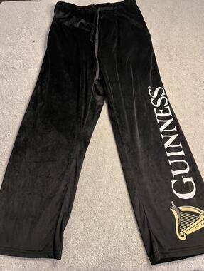 Guinness Branded Black Sweatpants Men’s Lounge Wear L Drawstring velvet- texture